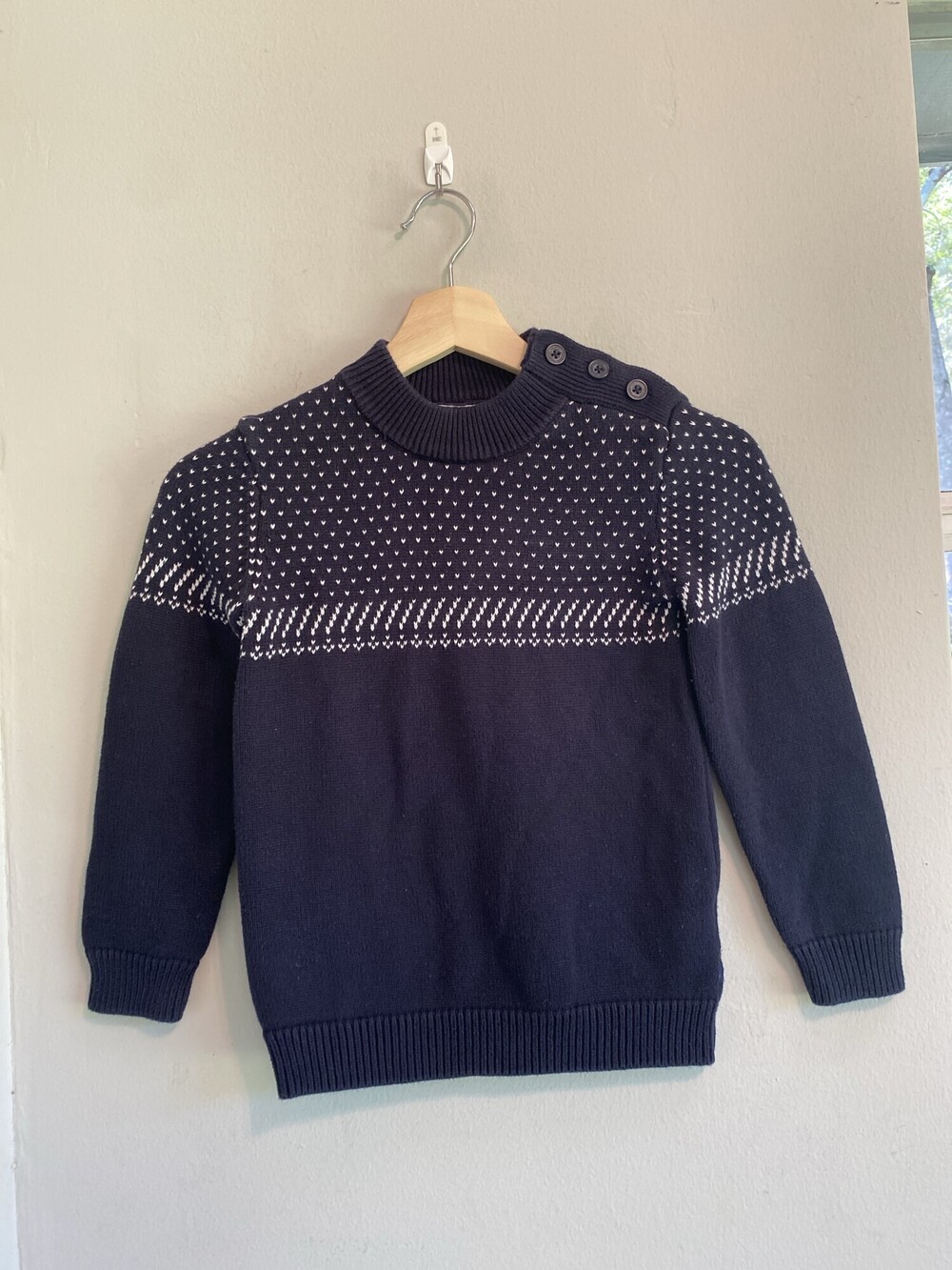 Okaidi Kids Navy White Fair Isle Cotton Sweater Size 8Y